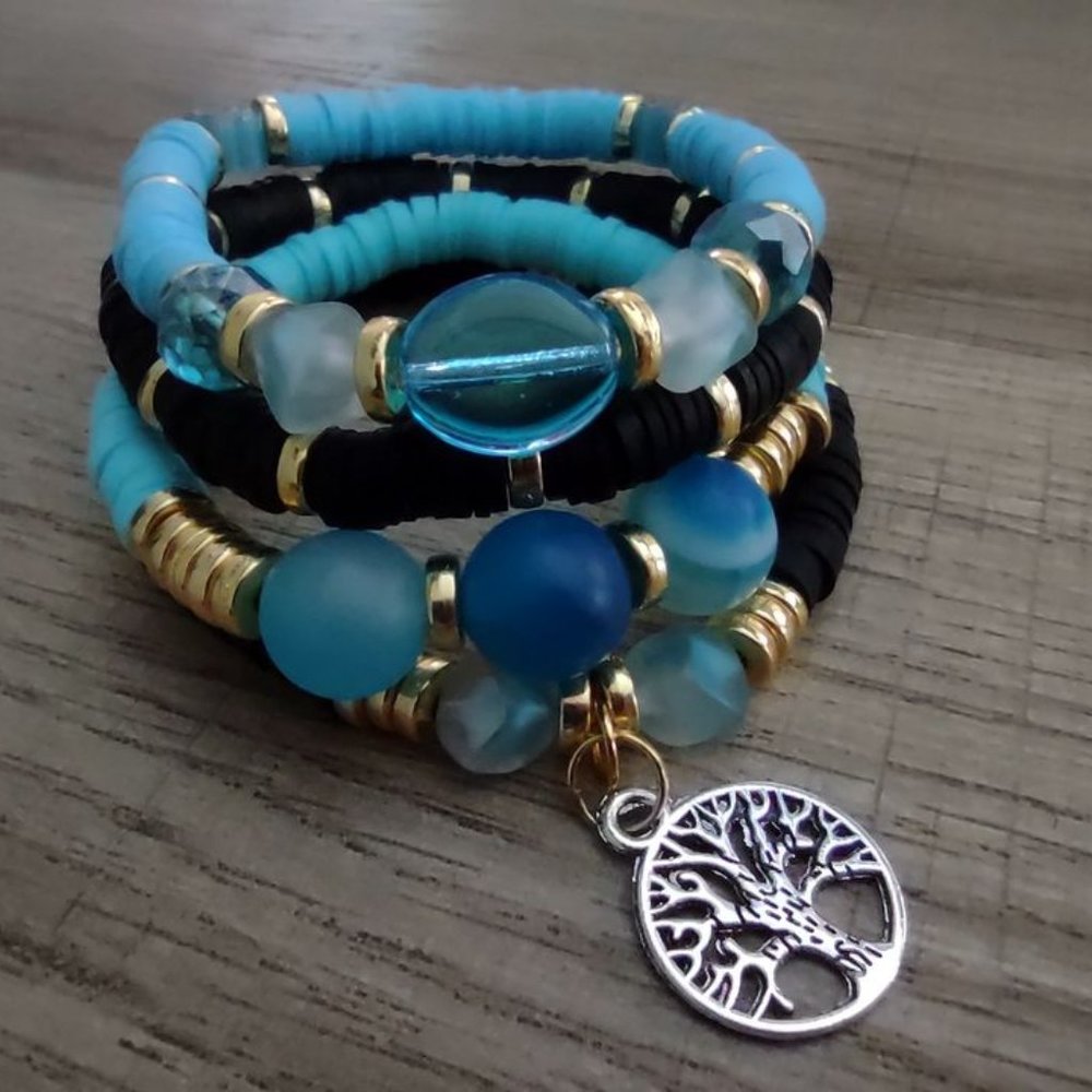 Heishi Clay Bead 4 piece Tree of Life Stack